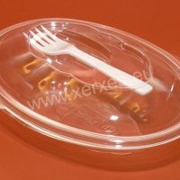 miska transparentní_s víkem a plastovou vidličkou